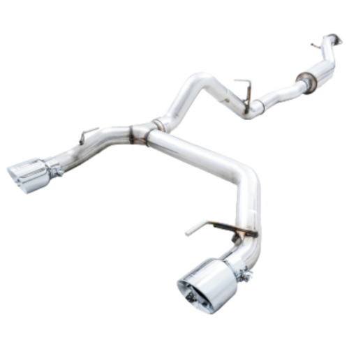 AWE Tuning - 2021+ Ford Bronco 0FG Dual Rear Exit Exhaust w/Chrome Silver Tips & Bash Guard